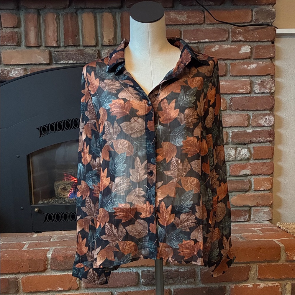SHEIN Black and Burnt Orange Leaf Print Top